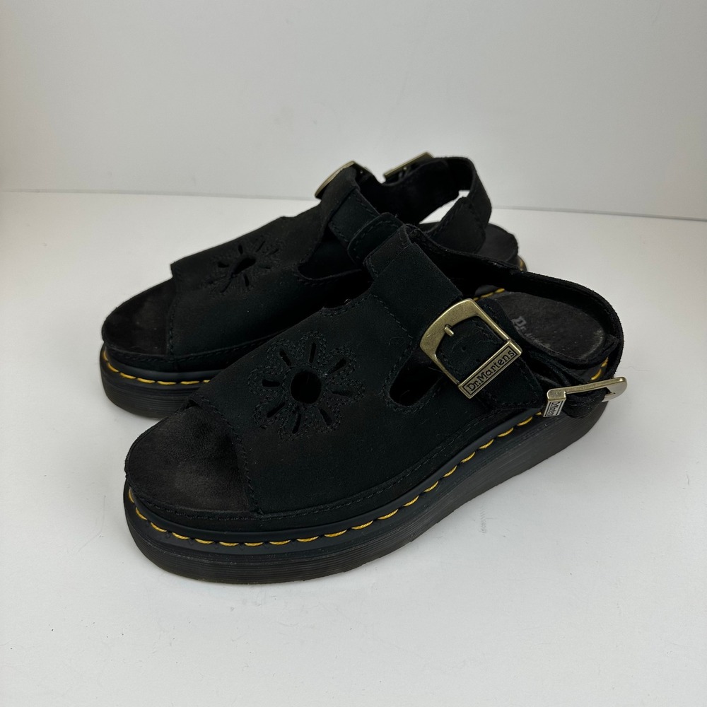 Dr. Martens Gunnet Flower Black Suede Platform Sandals Women's 8 Boho Grunge